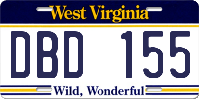 WV license plate DBD155