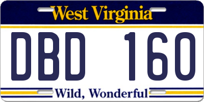 WV license plate DBD160