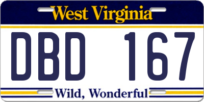 WV license plate DBD167