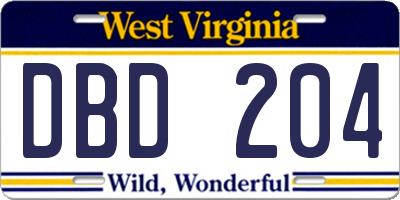 WV license plate DBD204