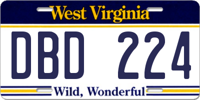 WV license plate DBD224