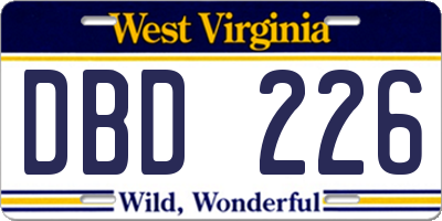 WV license plate DBD226