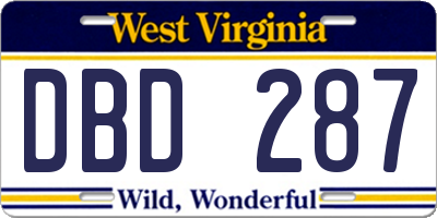 WV license plate DBD287