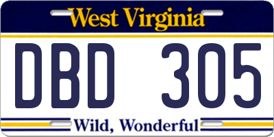 WV license plate DBD305