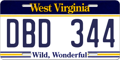 WV license plate DBD344