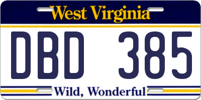 WV license plate DBD385