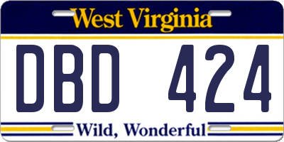 WV license plate DBD424