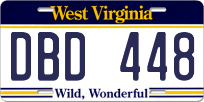 WV license plate DBD448