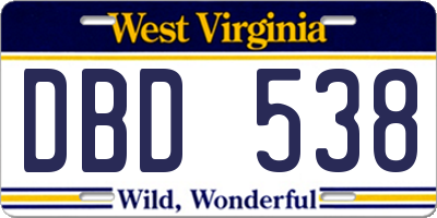 WV license plate DBD538