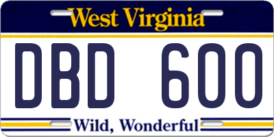 WV license plate DBD600