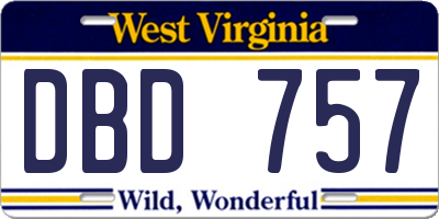 WV license plate DBD757