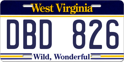 WV license plate DBD826