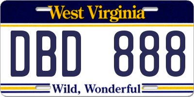 WV license plate DBD888