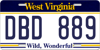 WV license plate DBD889