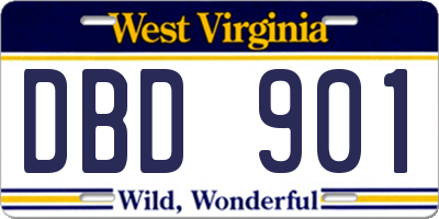 WV license plate DBD901