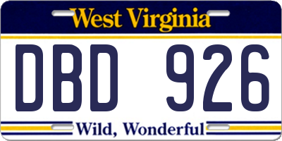 WV license plate DBD926