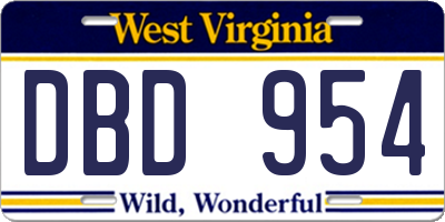 WV license plate DBD954