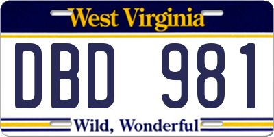 WV license plate DBD981