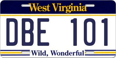 WV license plate DBE101