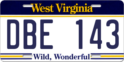 WV license plate DBE143