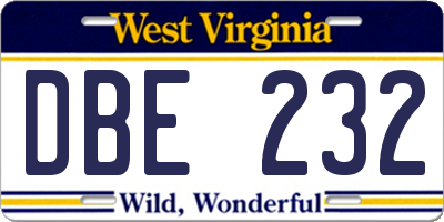 WV license plate DBE232
