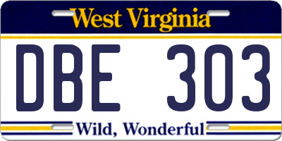 WV license plate DBE303