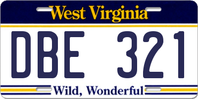 WV license plate DBE321