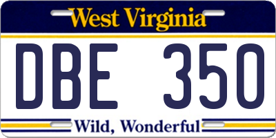 WV license plate DBE350