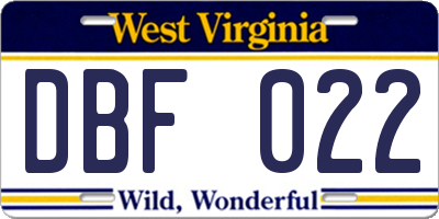 WV license plate DBF022