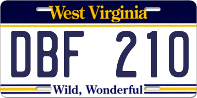 WV license plate DBF210