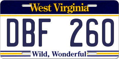 WV license plate DBF260