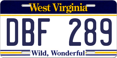 WV license plate DBF289