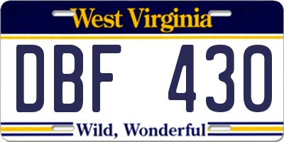 WV license plate DBF430