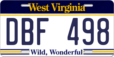 WV license plate DBF498