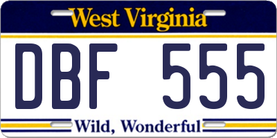 WV license plate DBF555