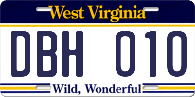 WV license plate DBH010