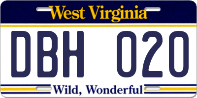 WV license plate DBH020
