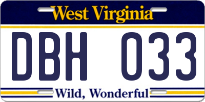 WV license plate DBH033