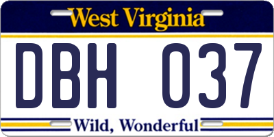 WV license plate DBH037