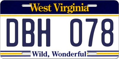 WV license plate DBH078