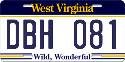 WV license plate DBH081