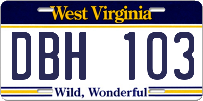 WV license plate DBH103