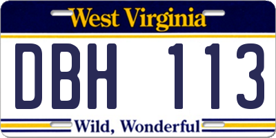WV license plate DBH113