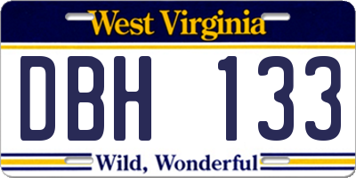 WV license plate DBH133
