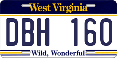 WV license plate DBH160