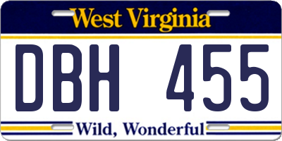 WV license plate DBH455