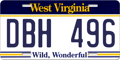 WV license plate DBH496