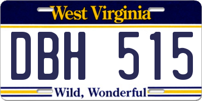 WV license plate DBH515