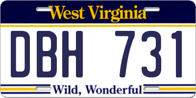 WV license plate DBH731