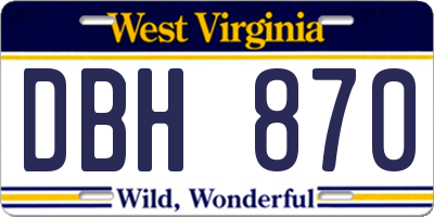 WV license plate DBH870